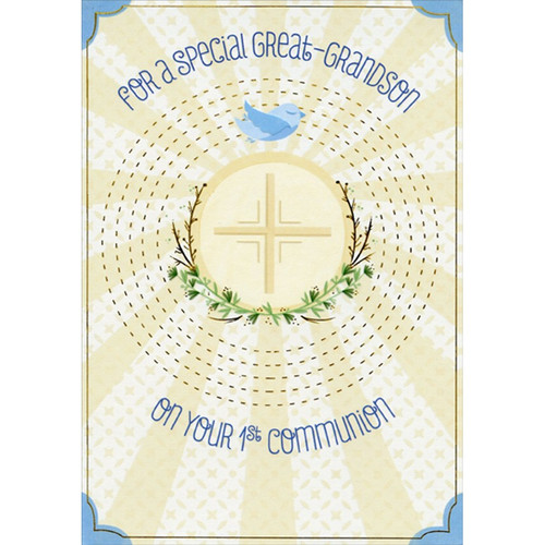 Cross, Vines and Blue Bird 1st / First Communion Card for Great-Grandson: For a Special Great-Grandson On Your 1st Communion