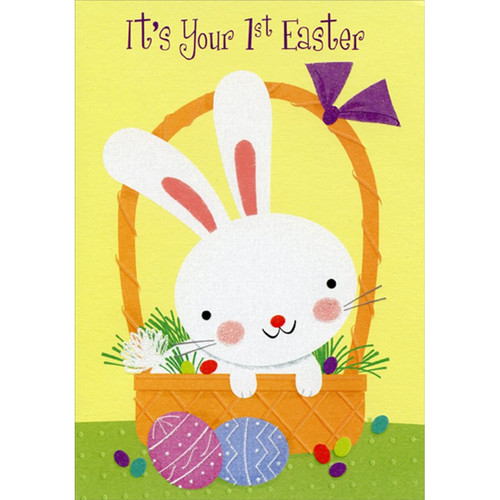 First / 1st Easter Cute Baby Bunny in Basket Easter Card: It's Your 1st Easter