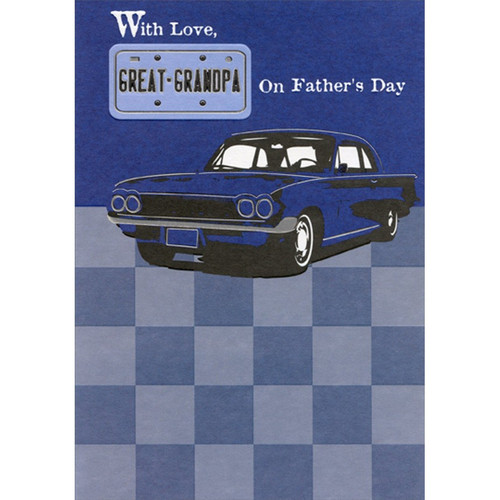 Vintage Car on Blue Checkerboard Father's Day Card for Great-Grandpa: With Love, Great-Grandpa on Father's Day