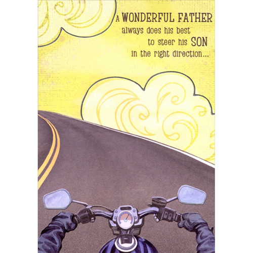 Motorcycle Rider and Yellow Sky: Father Father's Day Card from Son: A Wonderful Father always does his best to steer his son in the right direction…