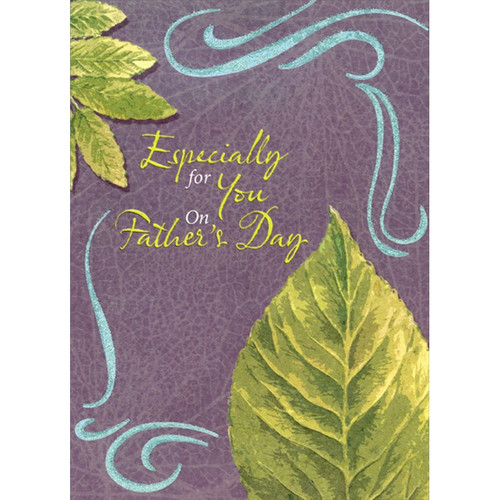 Two Large Leaves and Blue Swirls: Especially for You Father's Day Card: Especially for You on Father's Day