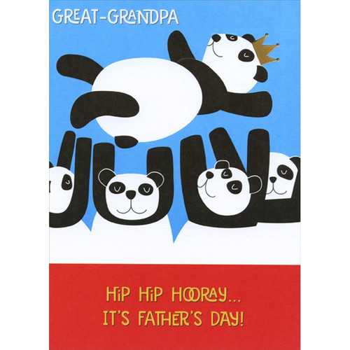 Five Panda Bears Hip Hip Hooray Juvenile / Kids Father's Day Card for Great-Grandpa: Great-Grandpa - Hip Hip Hooray… It's Father's Day