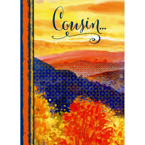 Red, Orange and Yellow Flowers and Rolling Hills Father's Day Card for Cousin: Cousin…