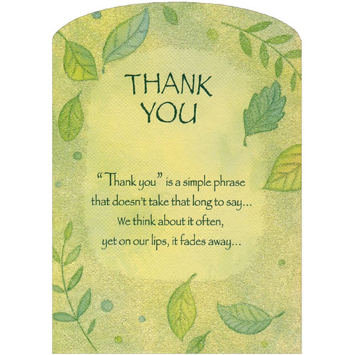 Blue and Green Falling Leaves with Glitter Border Die Cut Z-Fold Thank You Card: Thank You - 'Thank you' is a simple phrase that doesn't take that long to say... We think about it often, yet on our lips, it fades away...