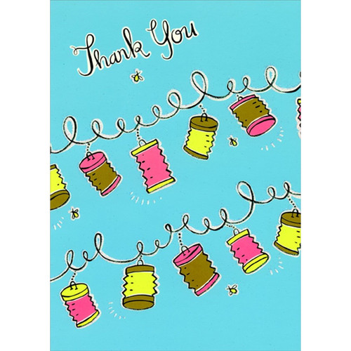 Neon Colored Hanging Lanterns Thank You Card: Thank You