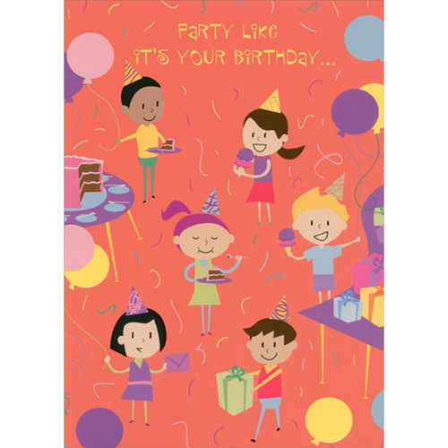 Kids Eating Ice Cream Cones and Cake Juvenile Birthday Card for Kids / Children: Party like it's your birthday…