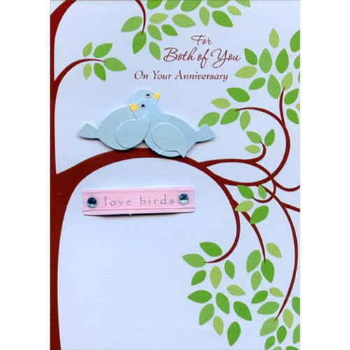 Blue Love Birds and Blue Gems Hand Decorated Designer Boutique Keepsake Wedding Anniversary Congratulations Card: For Both of You On Your Anniversary - love birds