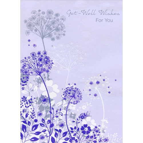 Purple Foil and White Flowers on Light Purple Get Well Card: Get-Well Wishes For You