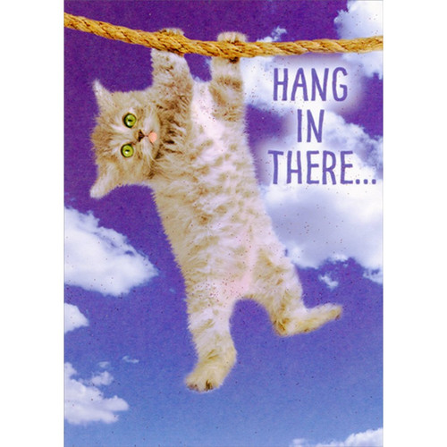 Gray Kitten Hanging from Rope Get Well Card: Hang In There...