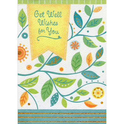 Get Well Wishes Banner and Blue Branches Get Well Card: Get Well Wishes for You