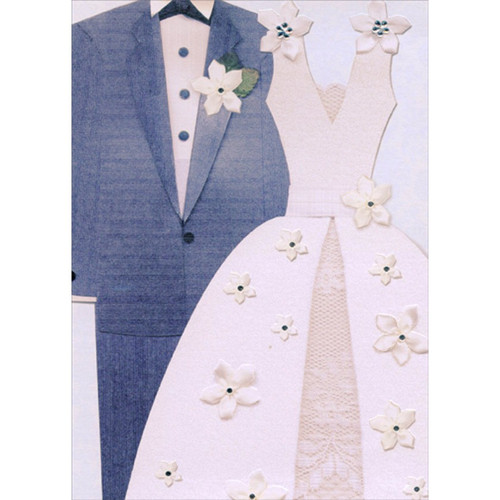 Tuxedo and Wedding Dress with Gems Hand Decorated Designer Boutique Keepsake Wedding Congratulations Card