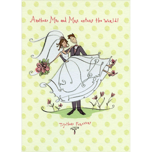 Groom Carrying Bride: Silver Foil Trim Wedding Congratulations Card: Another Mr. and Mrs. enter the world! - Together Forever