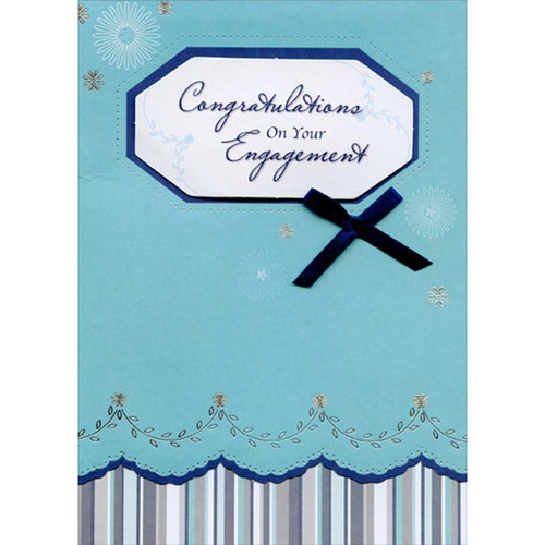Octagonal Banner with Blue Bow 3D Hand Decorated Designer Boutique Keepsake Wedding Engagement Congratulations Card: Congratulations On Your Engagement