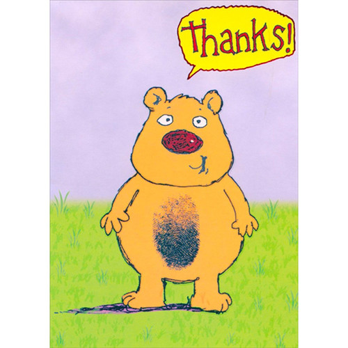 Fingerprint on Bear's Stomach Funny / Humorous Thank You Card: Thanks!