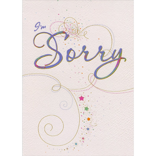 Swirling Gold Foil Lines with Silver and Pink Dots I'm Sorry Card: I'm Sorry