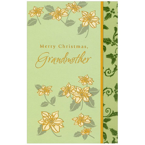 Gold Border Flowers: Grandmother Christmas Card: Merry Christmas Grandmother