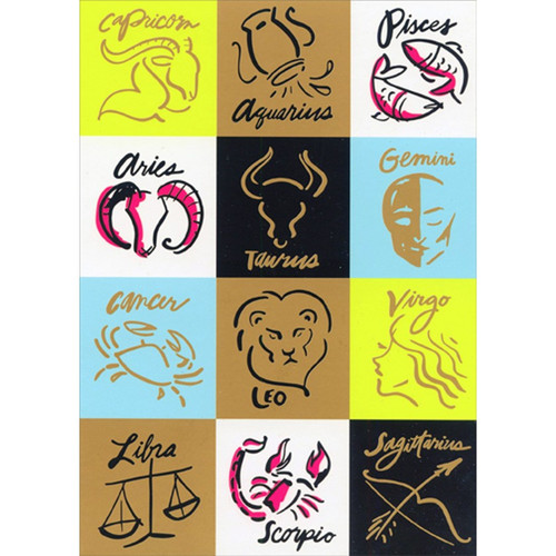 Twelve Panels Zodiac Signs Blank Note Card: Capricorn - Aquarius - Pisces - Aries - Taurus - Gemini - Cancer - Leo - Virgo - Libra - Scorpio - Sagitarius