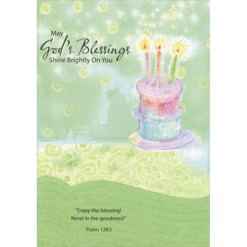 God's Blessings Shine Brightly: Cake with 3 Candles Religious Birthday Card: May God's Blessings Shine Brightly On You - “Enjoy the blessing! Revel in the goodness!” - Psalm 128:2