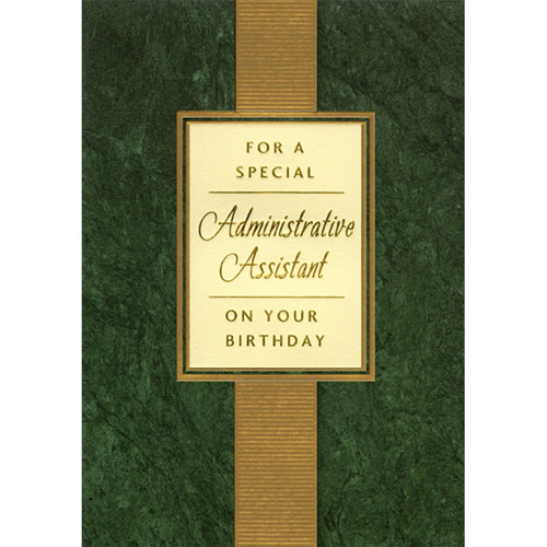 Gold Foil Textured Vertical Stripe on Dark Green Birthday Card for Administrative Assistant: For A Special Administrative Assistant On Your Birthday