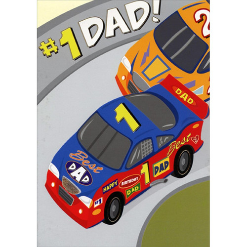 Number 1 Best Dad Race Car Juvenile Birthday Card for Daddy: #1 Dad! - Best Dad (repeated) - Happy Birthday Dad - #1 - Best Dad