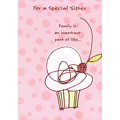Family is an Important Part: Thin Foil Trim Cupcake Birthday Card for Sister: For a Special Sister - Family is an important part of life…