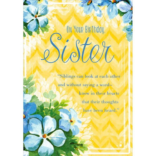 Designer Greetings Four Pink Flowers in Light Yellow Square Frame Birthday Card for Sister, Size: 5.25 x 7.5