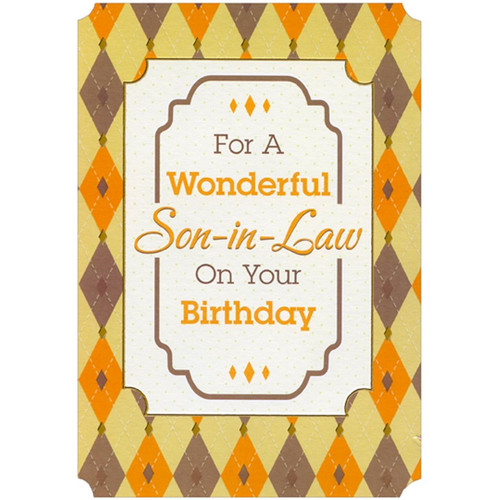 Wonderful Son Argyle Border Birthday Card for Son-in-Law: For a Wonderful Son-in-Law On Your Birthday