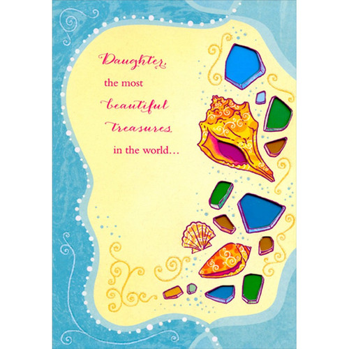 Most Beautiful Treasures: Colorful Die Cut Windows in Shells Birthday Card for Daughter: Daughter, the most beautiful treasures in the world…