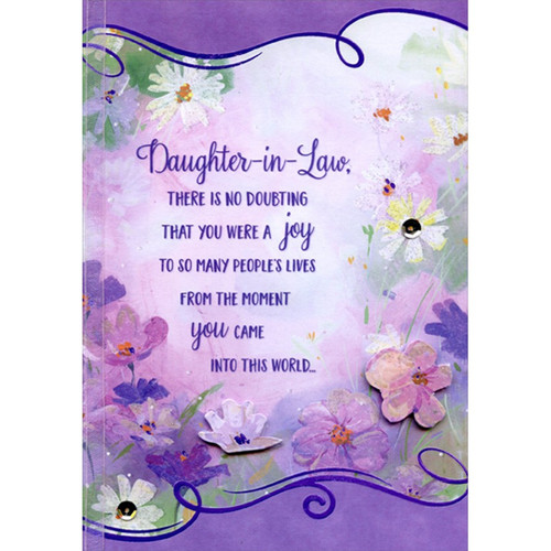 Die Cut Tip On Flowers, White Ribbon, Sequins: No Doubting Hand Decorated Designer Boutique Keepsake Birthday Card for Daughter-in-Law: Daughter-in-Law, There is no doubting that you were a joy to so many people's lives from the moment you came into this world…