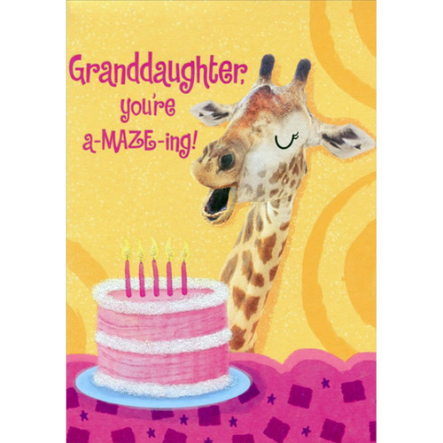 Amazing Giraffe Juvenile Birthday Card with Do-It-Yourself Maze for Granddaughter: Granddaughter, you're a-MAZE-ing!