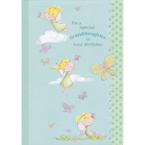 Three Fairies Playing with Butterflies Tri Fold Die Cut Birthday Card for Granddaughter: For a Special Granddaughter on Your Birthday