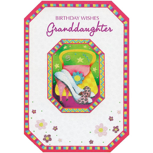 Sparkling Glitter High Heel Shoes Die Cut Octagon Birthday Card for Granddaughter: Birthday Wishes Granddaughter