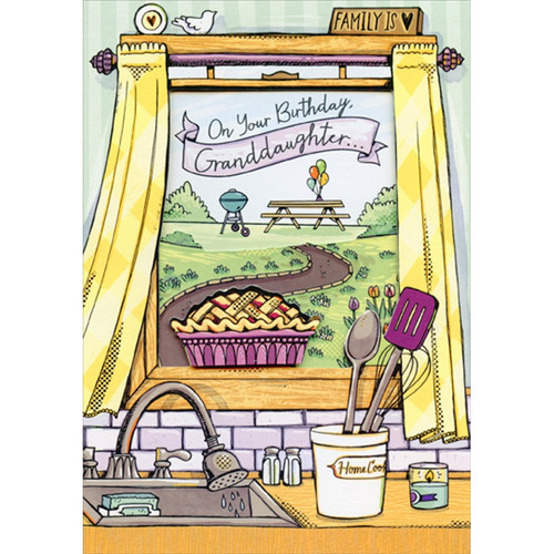 Pie on Windowsill with Die Cut Window Birthday Card for Granddaughter: On Your Birthday, Granddaughter…