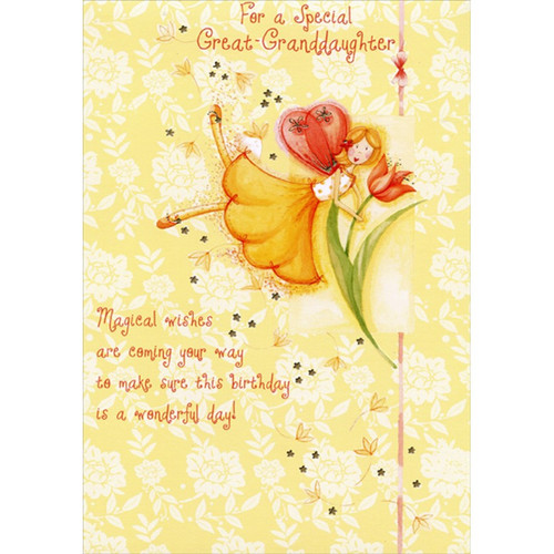 Fairy Holding Single Red Flower: Magical Wishes Juvenile Birthday Card for Great-Granddaughter: For a Special Great-Granddaughter - Magical wishes are coming your way to make sure this birthday is a wonderful day!