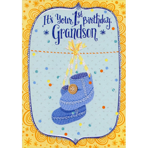 Blue Knitted Baby Boots Juvenile 1st / First Birthday Card for Grandson: It's Your 1st Birthday, Grandson