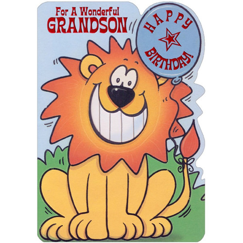 Lion with Die Cut Mouth Window Juvenile Birthday Card for Grandson: For A Wonderful Grandson - Happy Birthday!