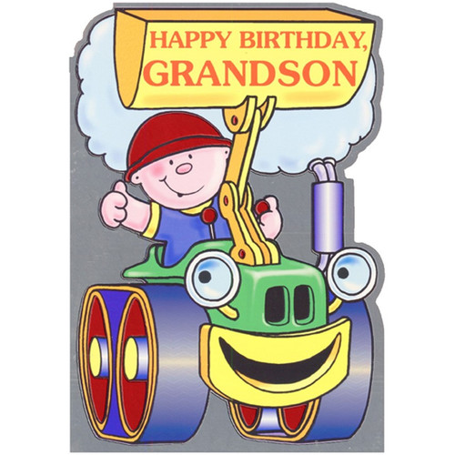 Boy Driving Tractor Die Cut Juvenile Birthday Card for Grandson: Happy Birthday, Grandson