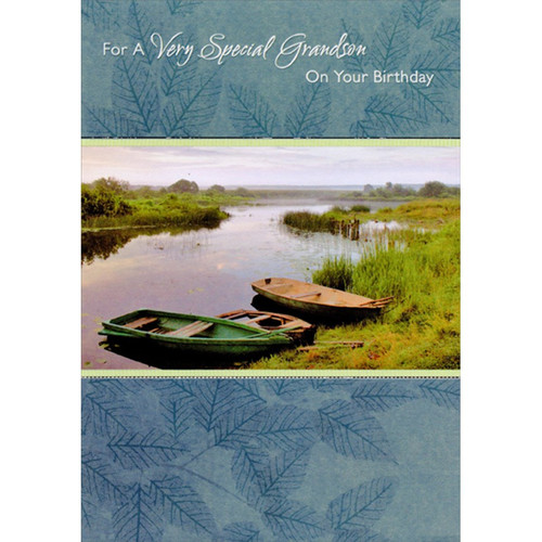 3 Rowboats on Shore of Creek Birthday Card for Grandson: For A Very Special Grandson On Your Birthday
