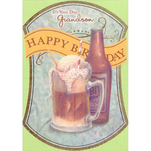 Root Beer Float with Two Straws Grandson Birthday Card: It's Your Day, grandson - Happy Birthday