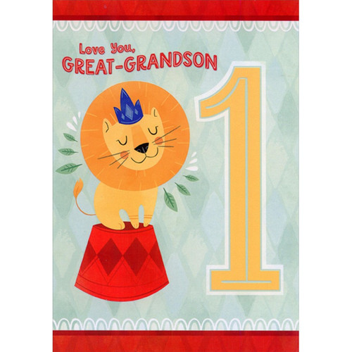 Lion on Circus Stand Juvenile 1st : First Great-Grandson Birthday Card: Love You, Great-Grandson - 1