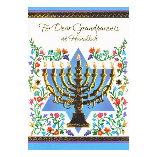 Gold Foil Menorah: Grandparents Hanukkah Card: For Dear Grandparents at Hanukkah