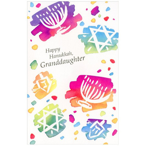 Color Splash Menorahs, Stars & Dreidels: Granddaughter Hanukkah Card: Happy Hanukkah, Granddaughter