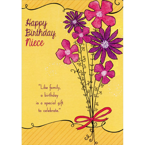 Special Gift to Celebrate: Pink and Purple Flowers Niece Birthday Card: Happy Birthday, Niece - “Like family, a birthday is a special gift to celebrate.”