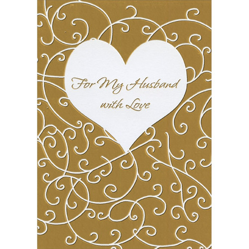 Gold Foil with White Swirls and Heart Husband Birthday Card: For My Husband with Love