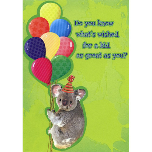 Koala Bear Holding Balloons Juvenile Birthday Card with Puzzles for Young Child : Kid: Do you know what's wished for a kid as great as you?