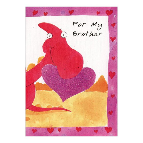 Dinosaur Holding Heart: Brother Valentine's Day Card: For My Brother
