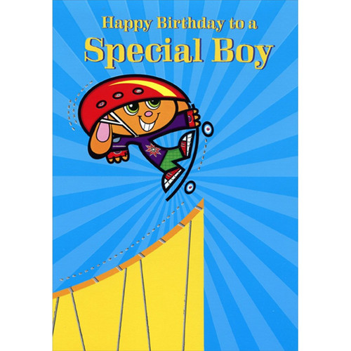 Skateboarding Rabbit on Ramp Juvenile : Kids Birthday Card for Young Boy: Happy Birthday to a Special Boy