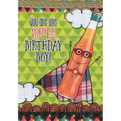 Super Soda Bottle Juvenile : Kids Tri Fold Birthday Card with Sticker Sheet for Young Boy: You are one Super Birthday Boy!