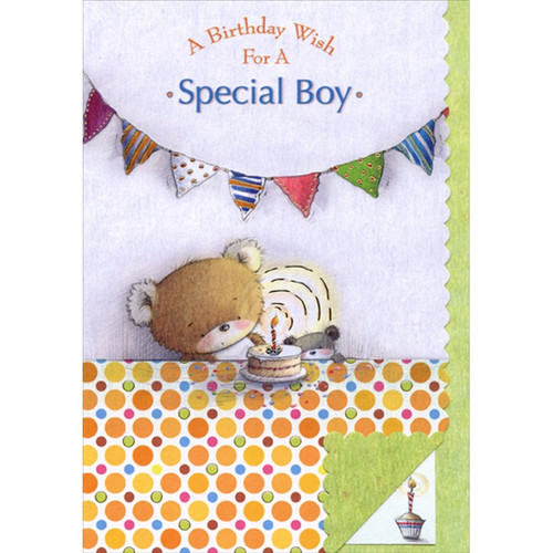 Bear, Teddy Bear and Cake with Single Candle Die Cut Short Fold Juvenile : Kids Birthday Card for Young Boy: A Birthday Wish For A Special Boy