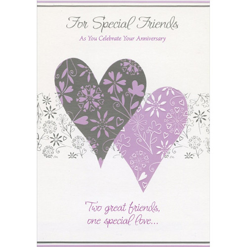 Silver and Light Purple Intertwined Hearts Wedding Anniversary Congratulations Card for Friends: For Special Friends - As You Celebrate Your Anniversary - Two great friends, one special love…